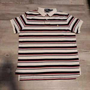 POLO Ralph Lauren Men's Blue White Striped Polo Shirt Custom Fit Size L